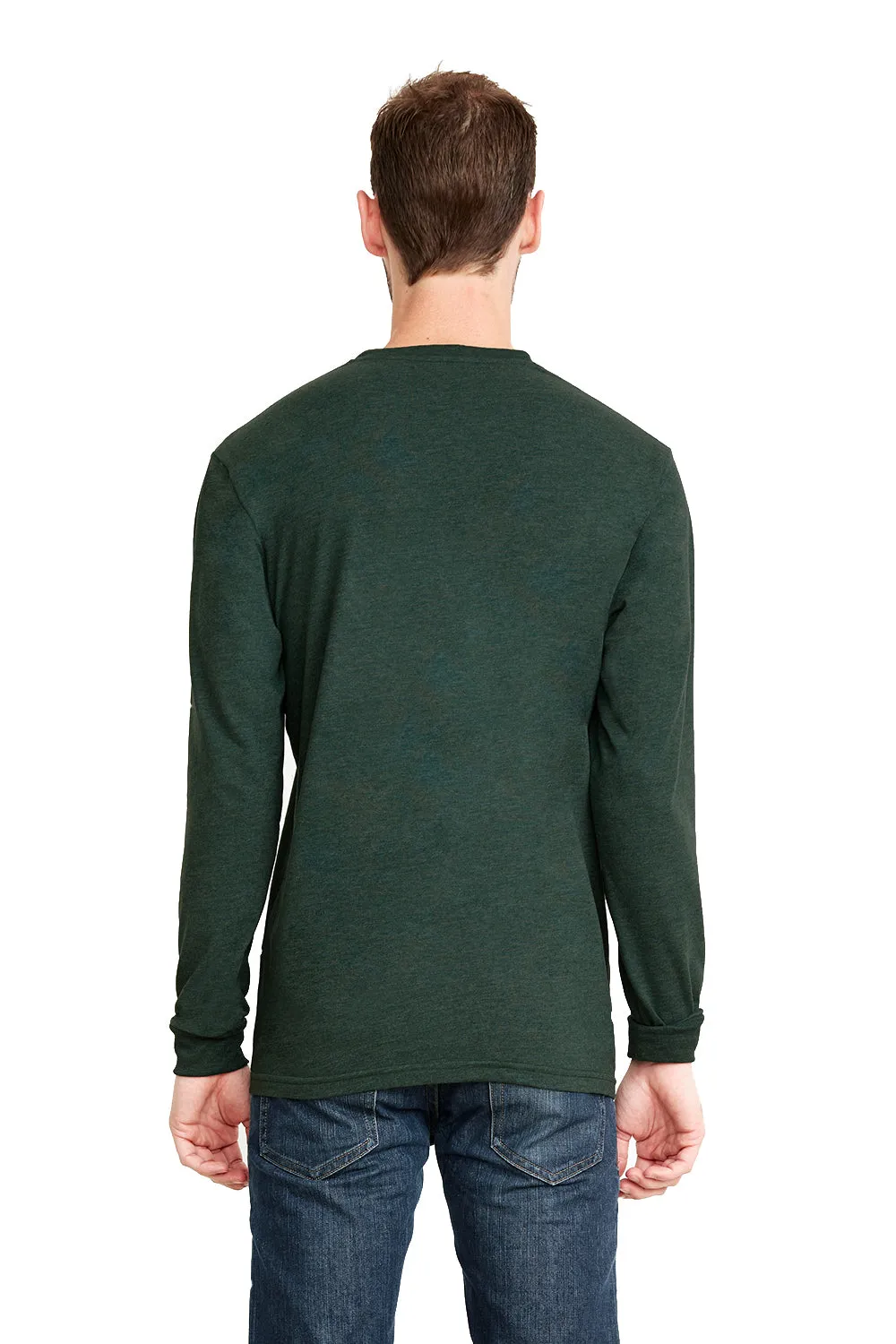 Next Level Mens Sueded Jersey Long Sleeve Crewneck T-Shirt - Heather Forest Green