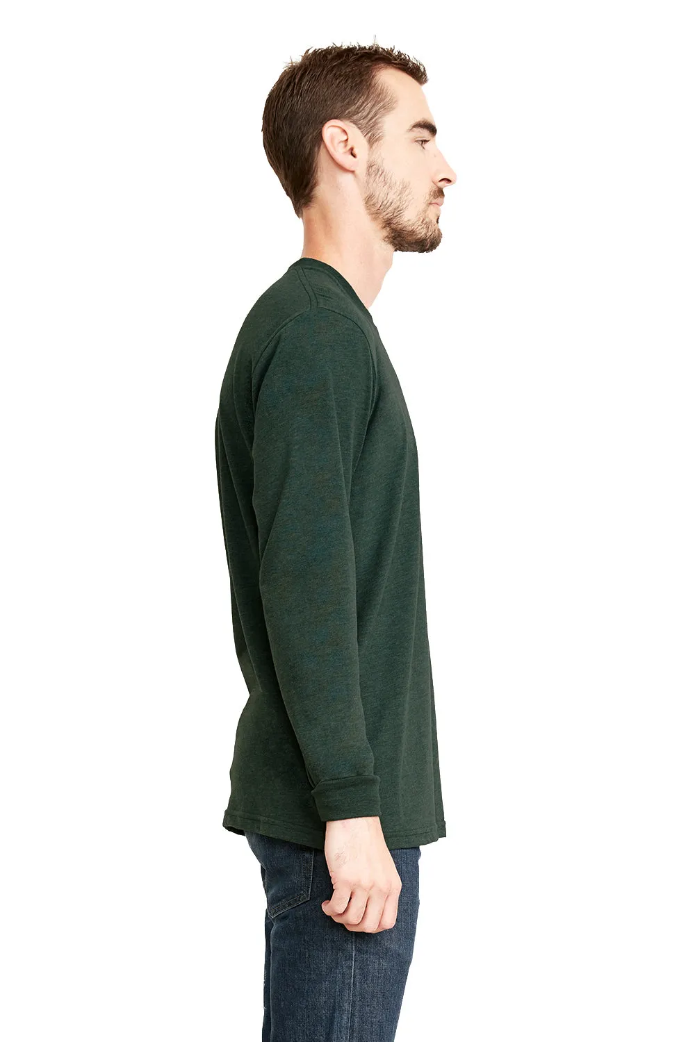 Next Level Mens Sueded Jersey Long Sleeve Crewneck T-Shirt - Heather Forest Green