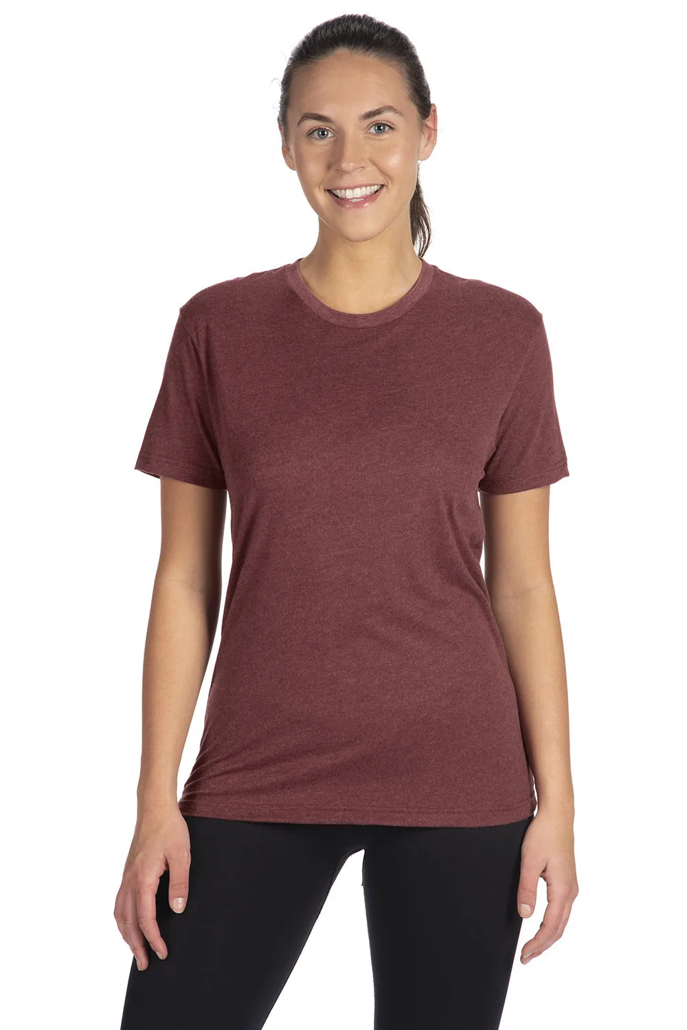 Next Level Mens Sueded Jersey Short Sleeve Crewneck T-Shirt - Heather Maroon