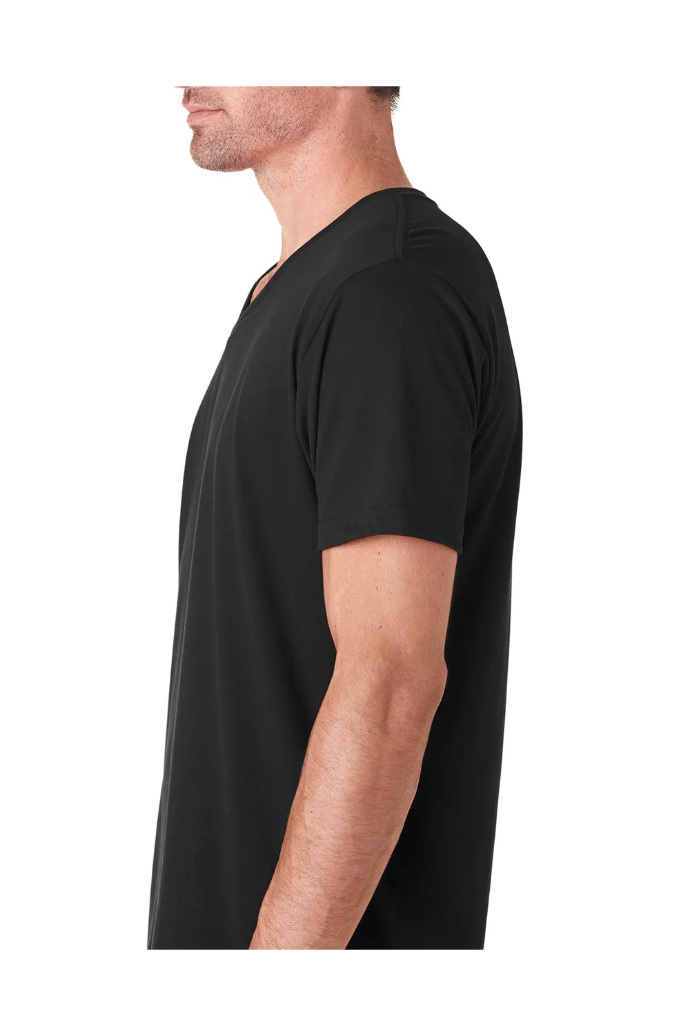 Next Level Mens Sueded Jersey Short Sleeve V-Neck T-Shirt - Black