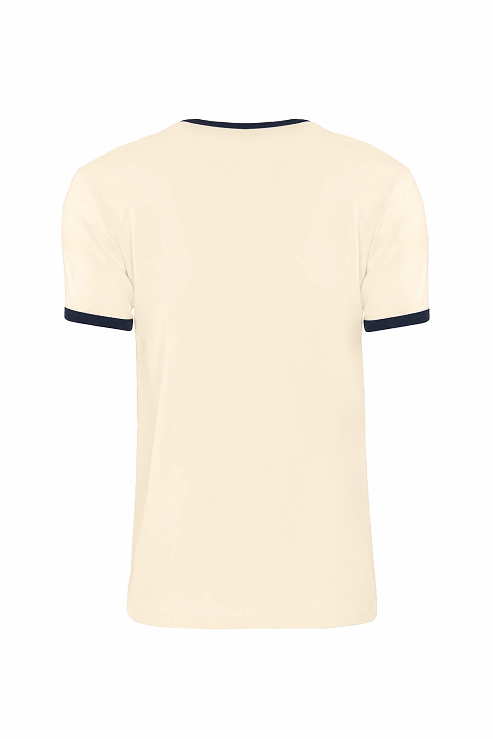 Next Level Mens Fine Jersey Ringer Short Sleeve Crewneck T-Shirt - Natural/Midnight Navy Blue