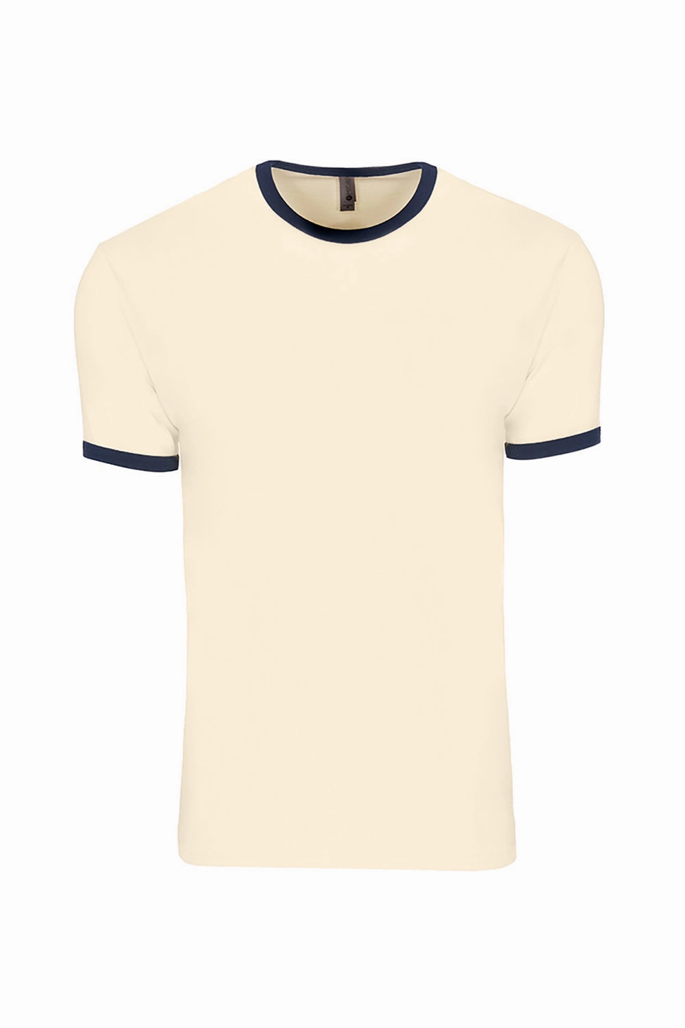 Next Level Mens Fine Jersey Ringer Short Sleeve Crewneck T-Shirt - Natural/Midnight Navy Blue