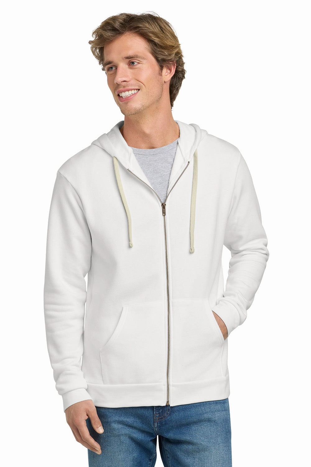 Next Level Mens Fleece Full Zip Hooded Sweatshirt Hoodie w/ Pockets - White