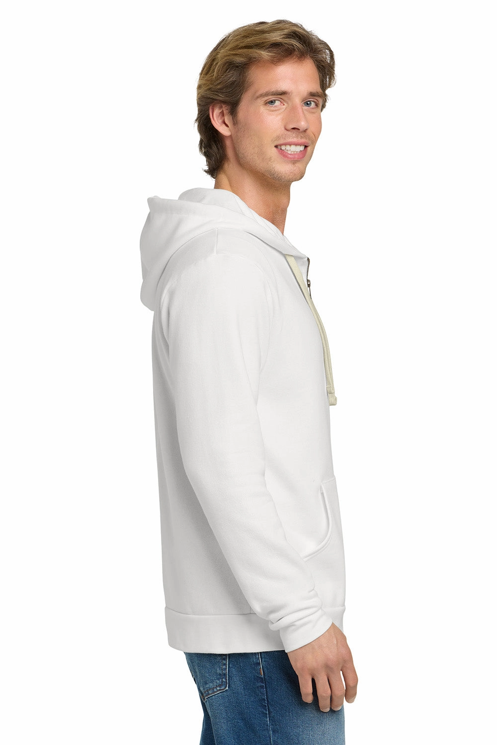 Next Level Mens Fleece Full Zip Hooded Sweatshirt Hoodie w/ Pockets - White