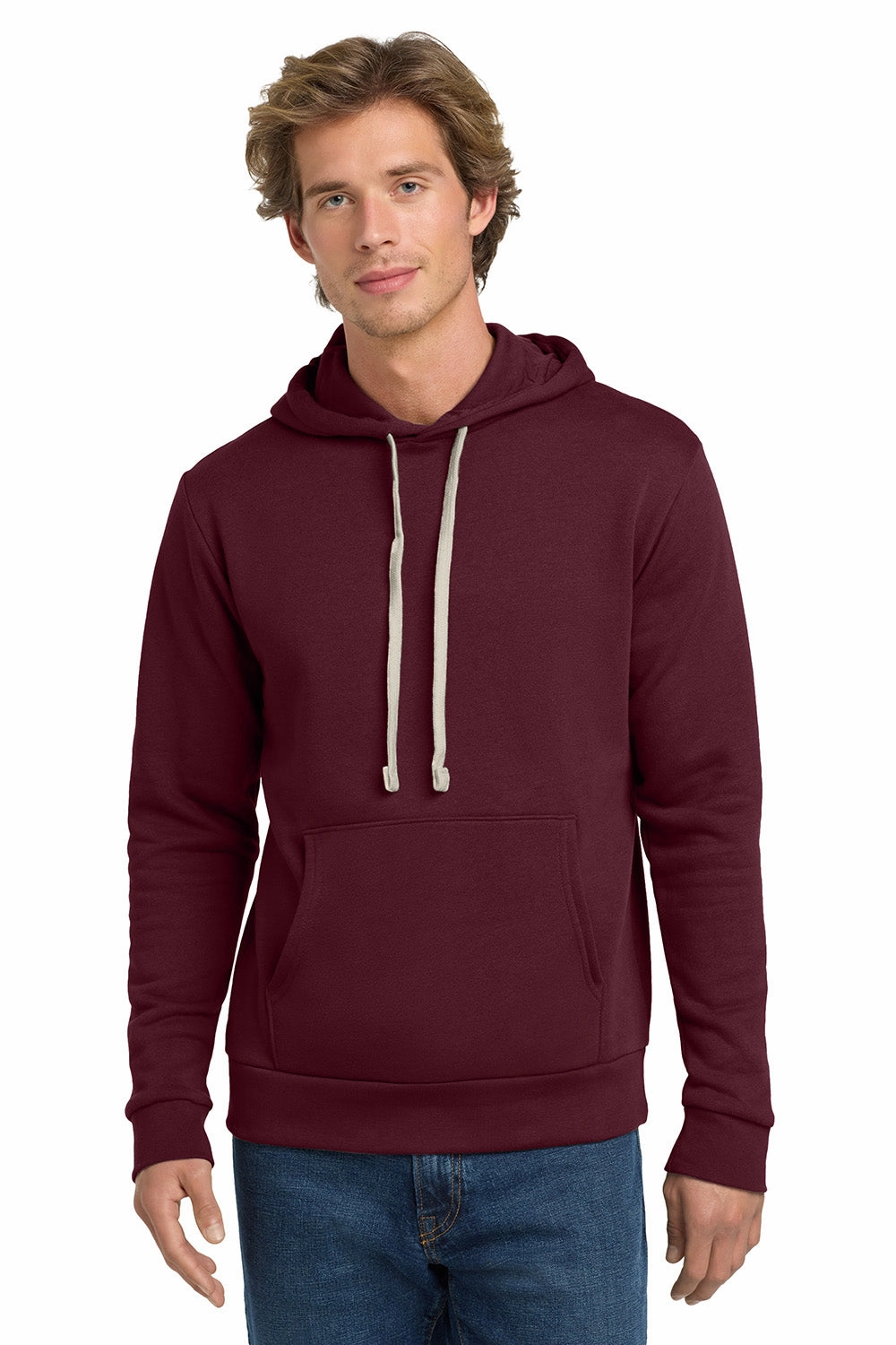 Next Level Mens Fleece Hooded Sweatshirt Hoodie w/ Pouch Pocket - Maroon