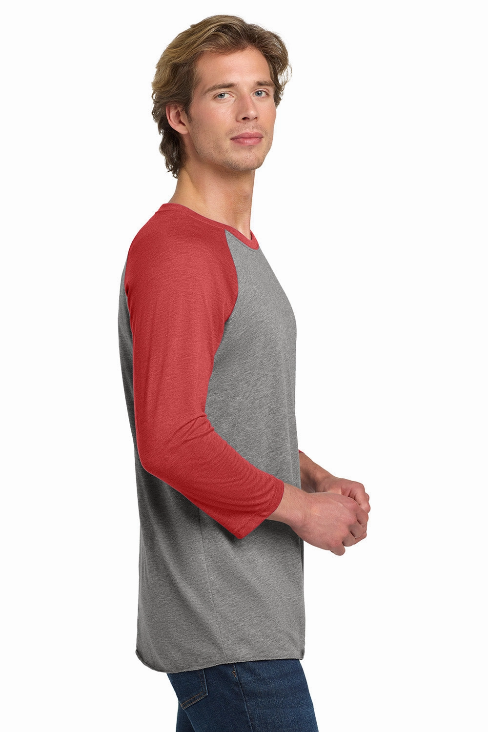Next Level Mens Jersey 3/4 Sleeve Crewneck T-Shirt - Heather Grey/Vintage Red