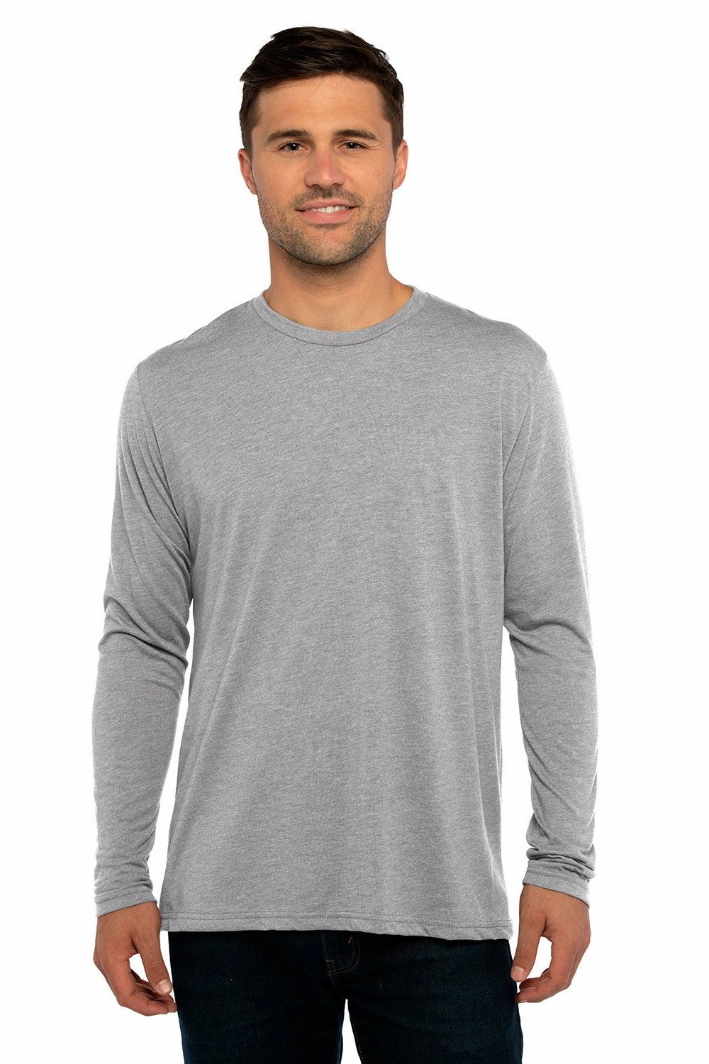 Next Level Mens Jersey Long Sleeve Crewneck T-Shirt - Heather Grey