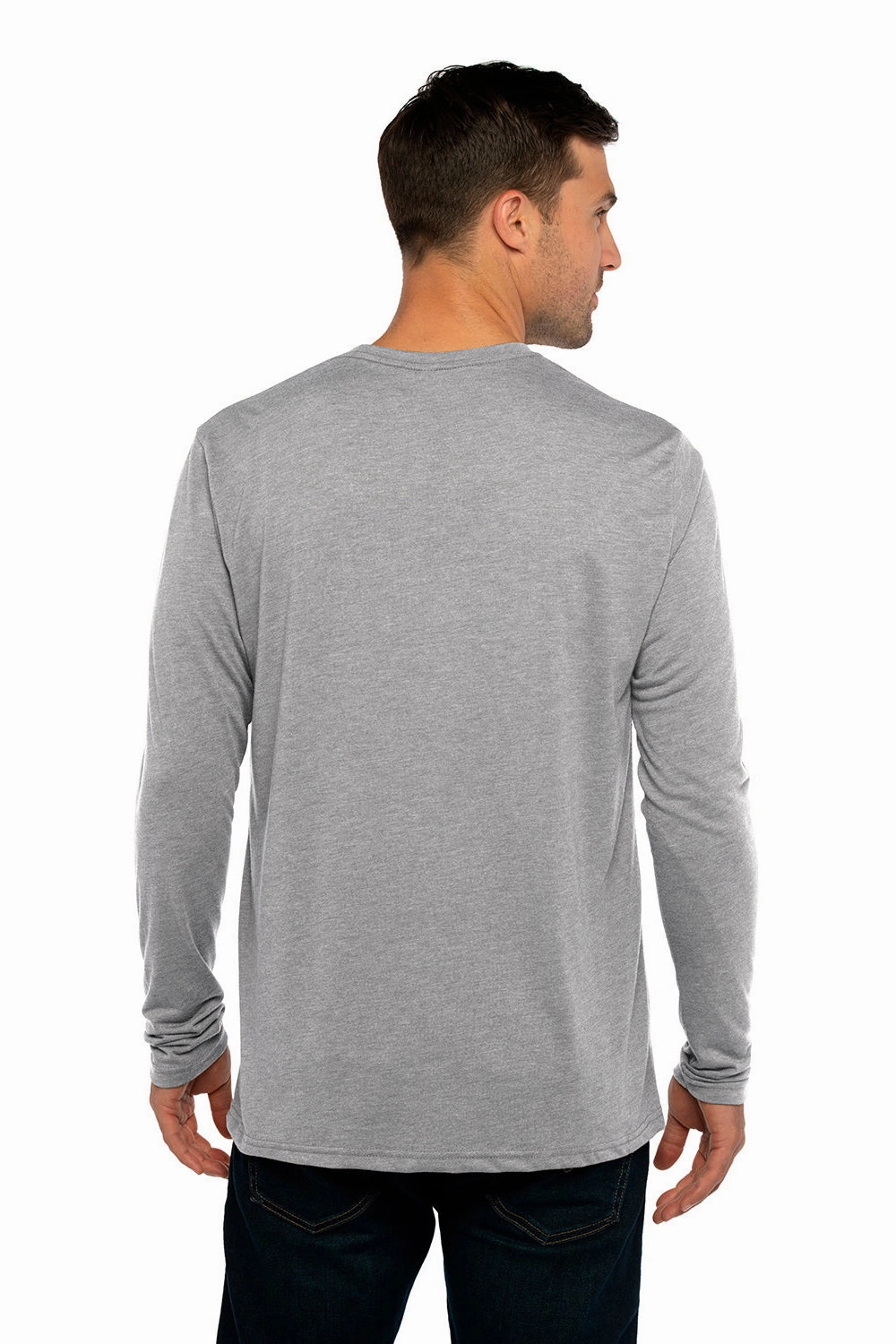 Next Level Mens Jersey Long Sleeve Crewneck T-Shirt - Heather Grey