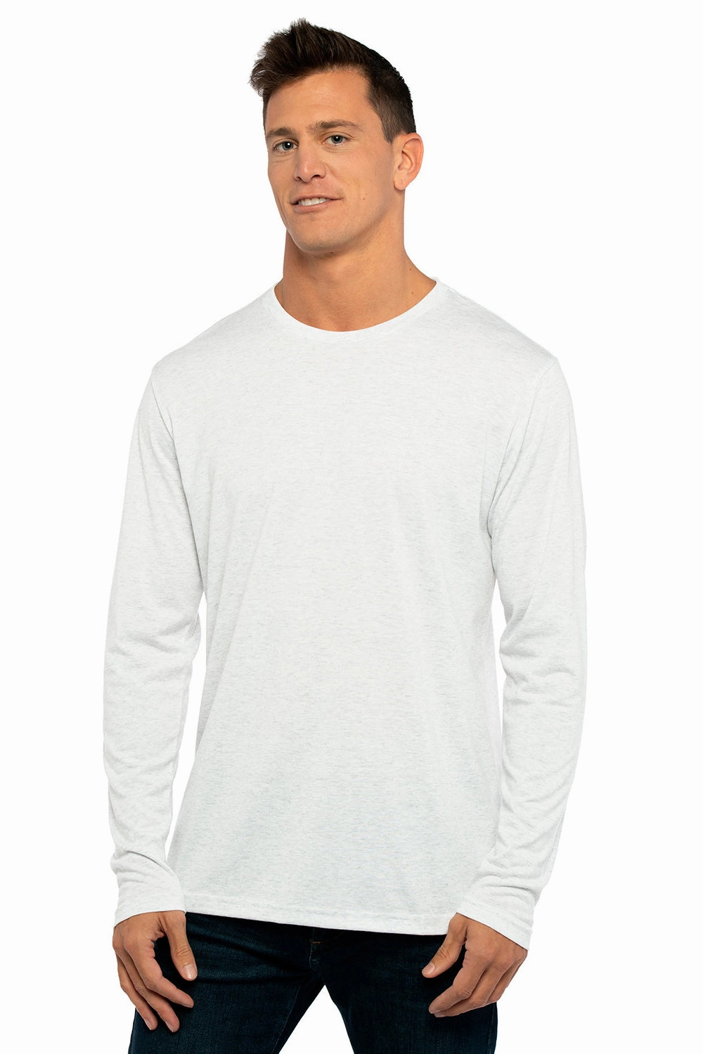 Next Level Mens Jersey Long Sleeve Crewneck T-Shirt - Heather White