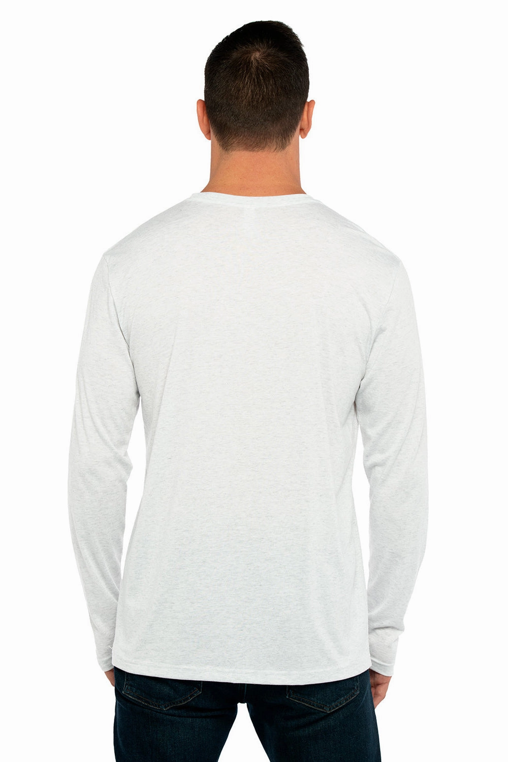 Next Level Mens Jersey Long Sleeve Crewneck T-Shirt - Heather White