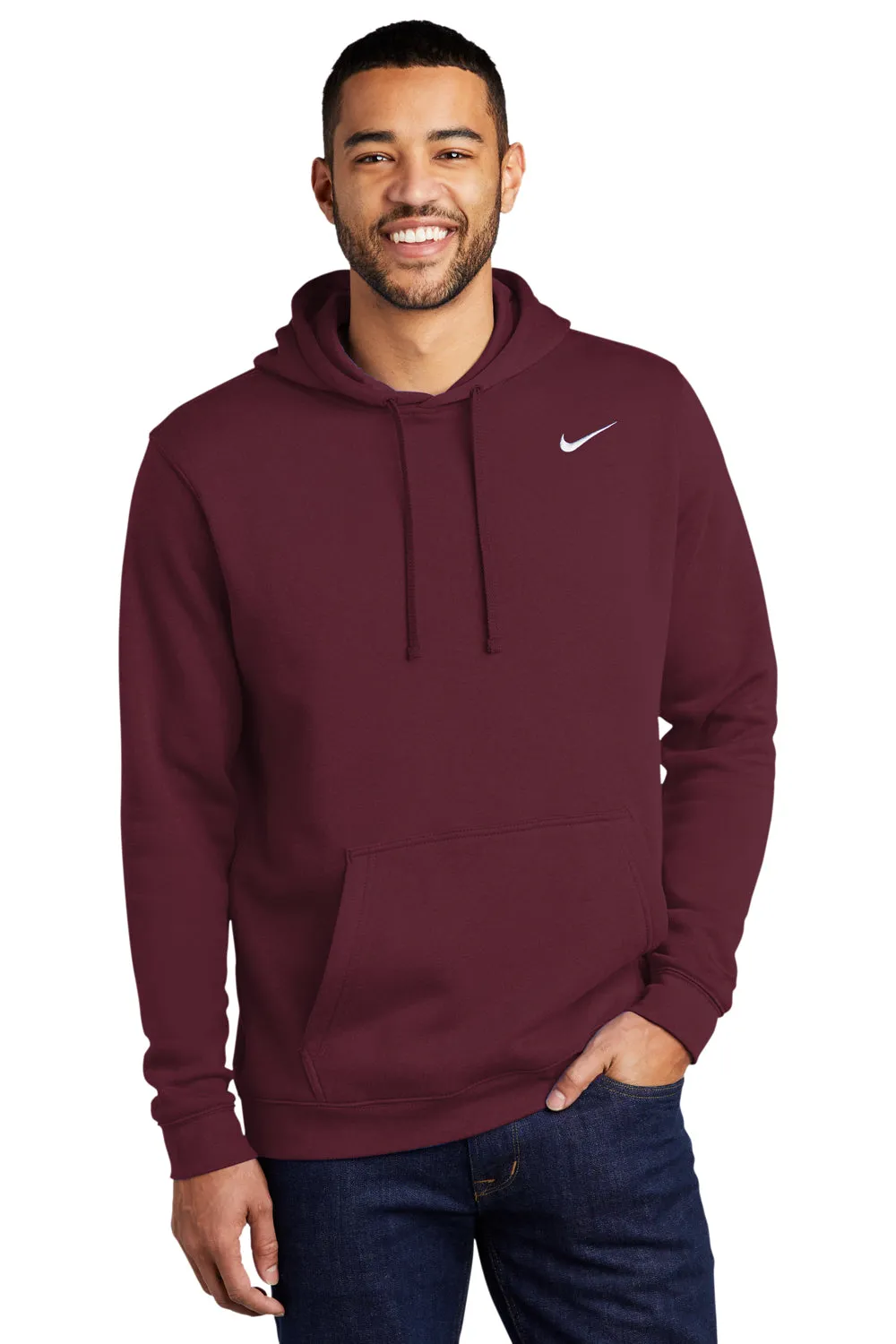 Nike Mens Club Fleece Hooded Sweatshirt Hoodie w/ Pouch Pocket - Dark Maroon