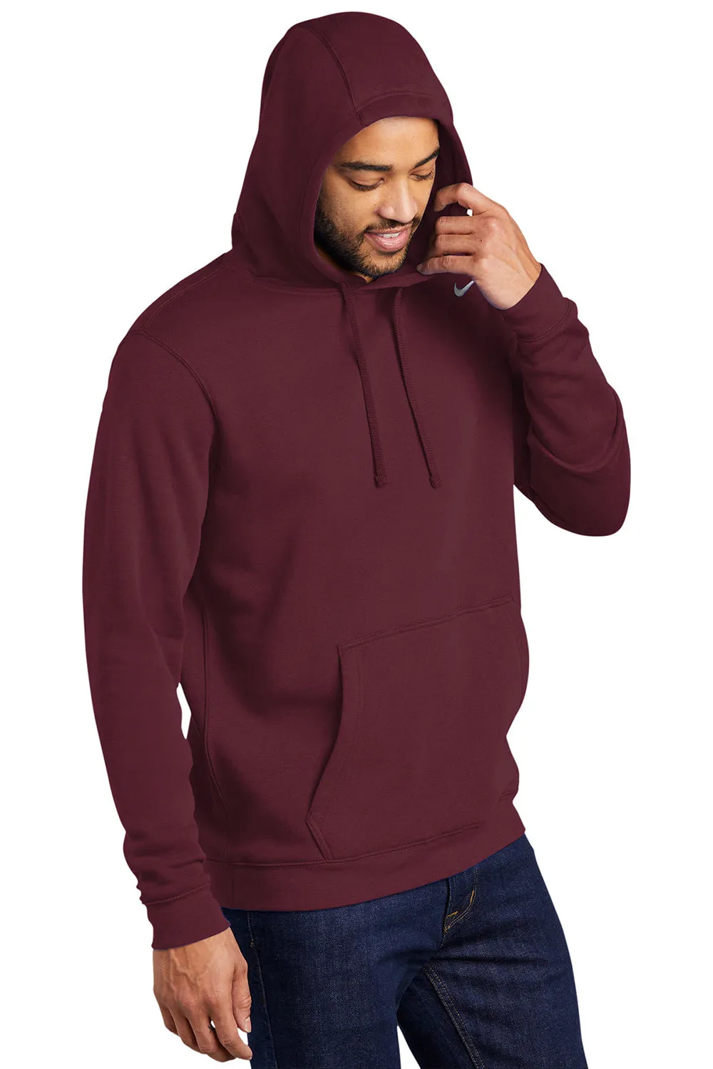 Nike Mens Club Fleece Hooded Sweatshirt Hoodie w/ Pouch Pocket - Dark Maroon