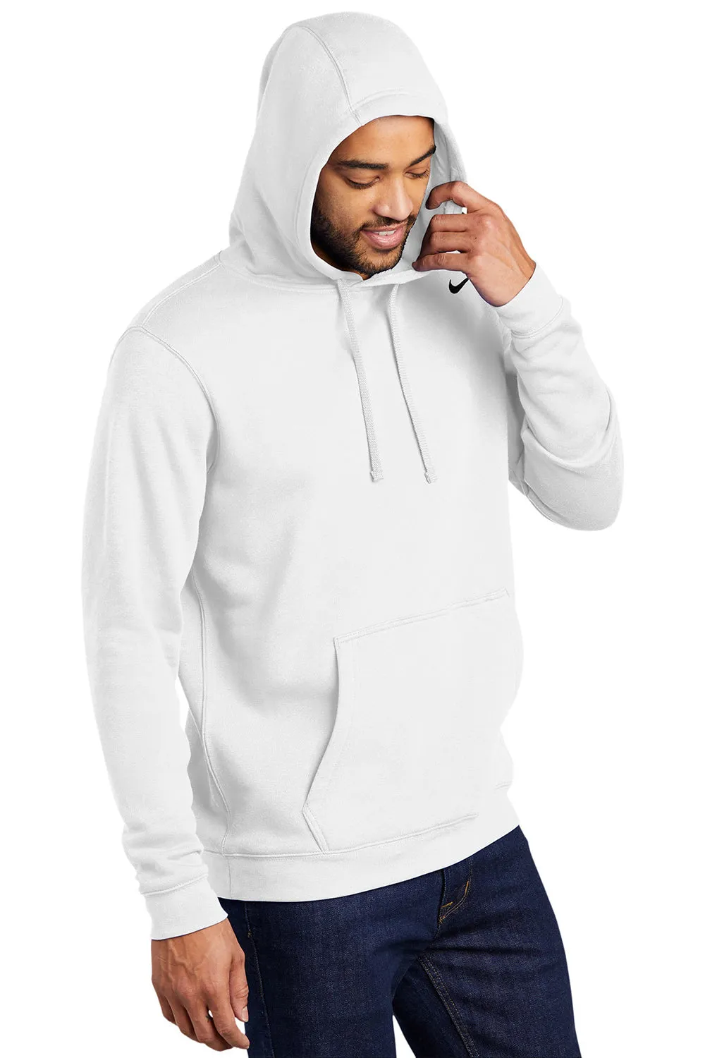 Nike Mens Club Fleece Hooded Sweatshirt Hoodie w/ Pouch Pocket - White