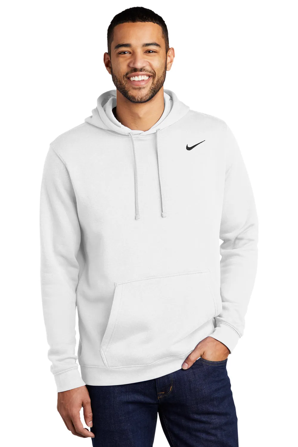 Nike Mens Club Fleece Hooded Sweatshirt Hoodie w/ Pouch Pocket - White