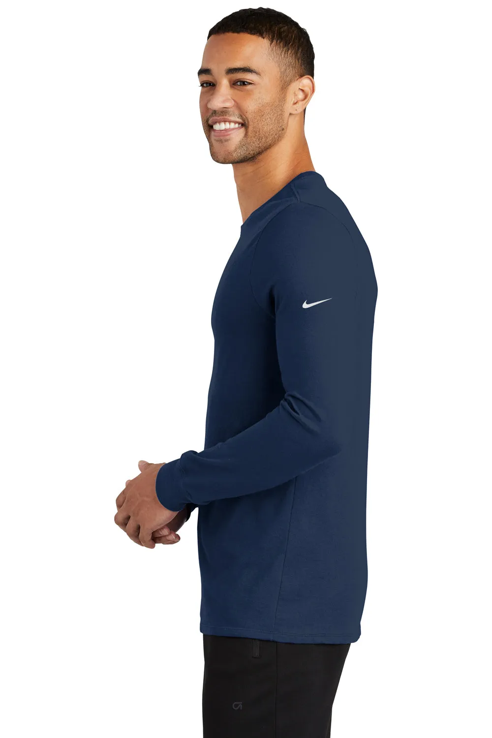 Nike Mens Dri-Fit Moisture Wicking Long Sleeve Crewneck T-Shirt - College Navy Blue