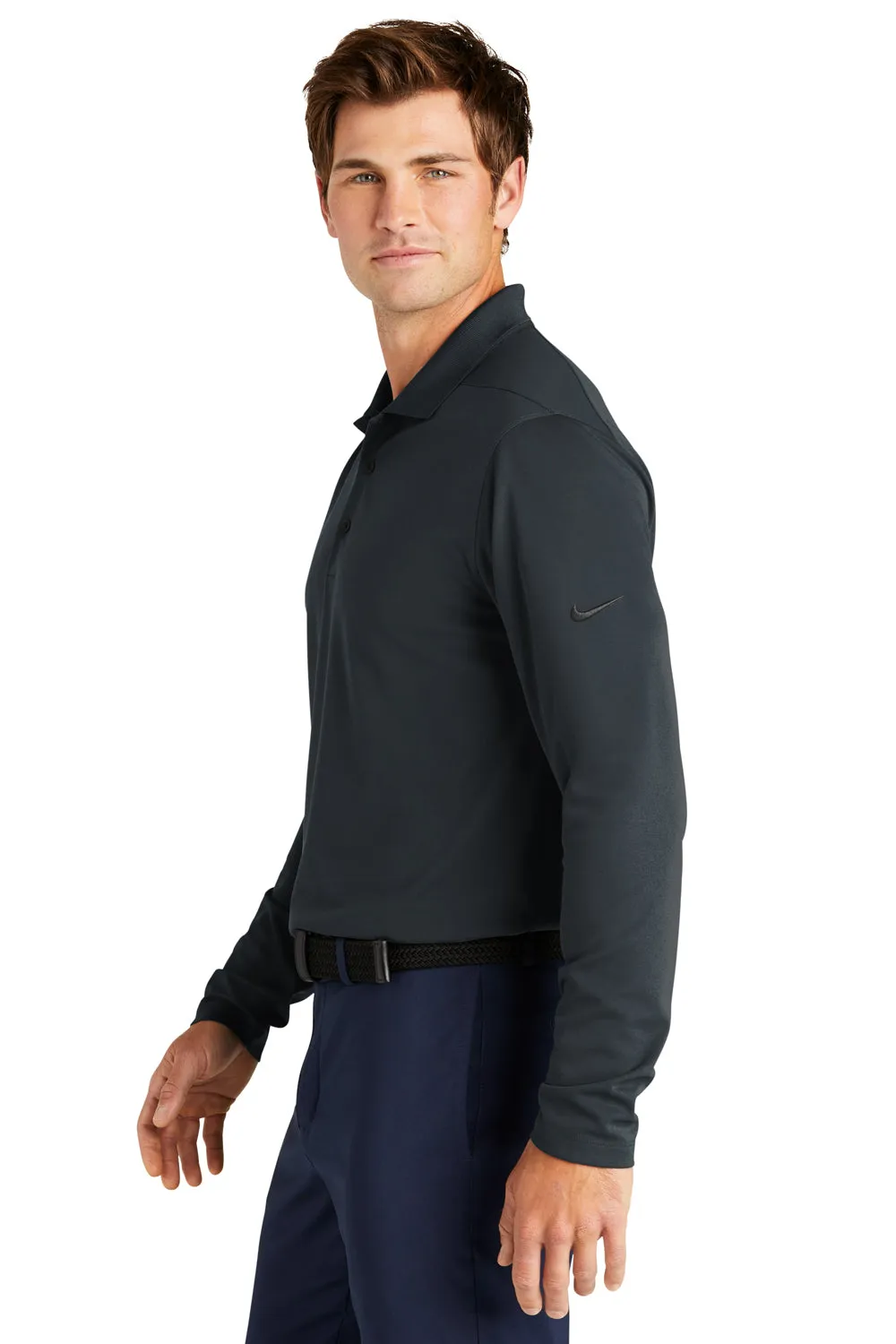 Nike Mens Dri-Fit Moisture Wicking Micro Pique 2.0 Long Sleeve Polo Shirt - Anthracite Grey