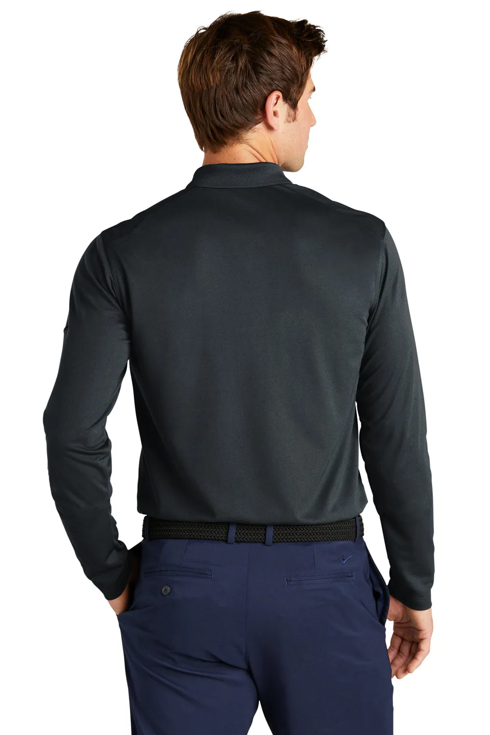 Nike Mens Dri-Fit Moisture Wicking Micro Pique 2.0 Long Sleeve Polo Shirt - Anthracite Grey