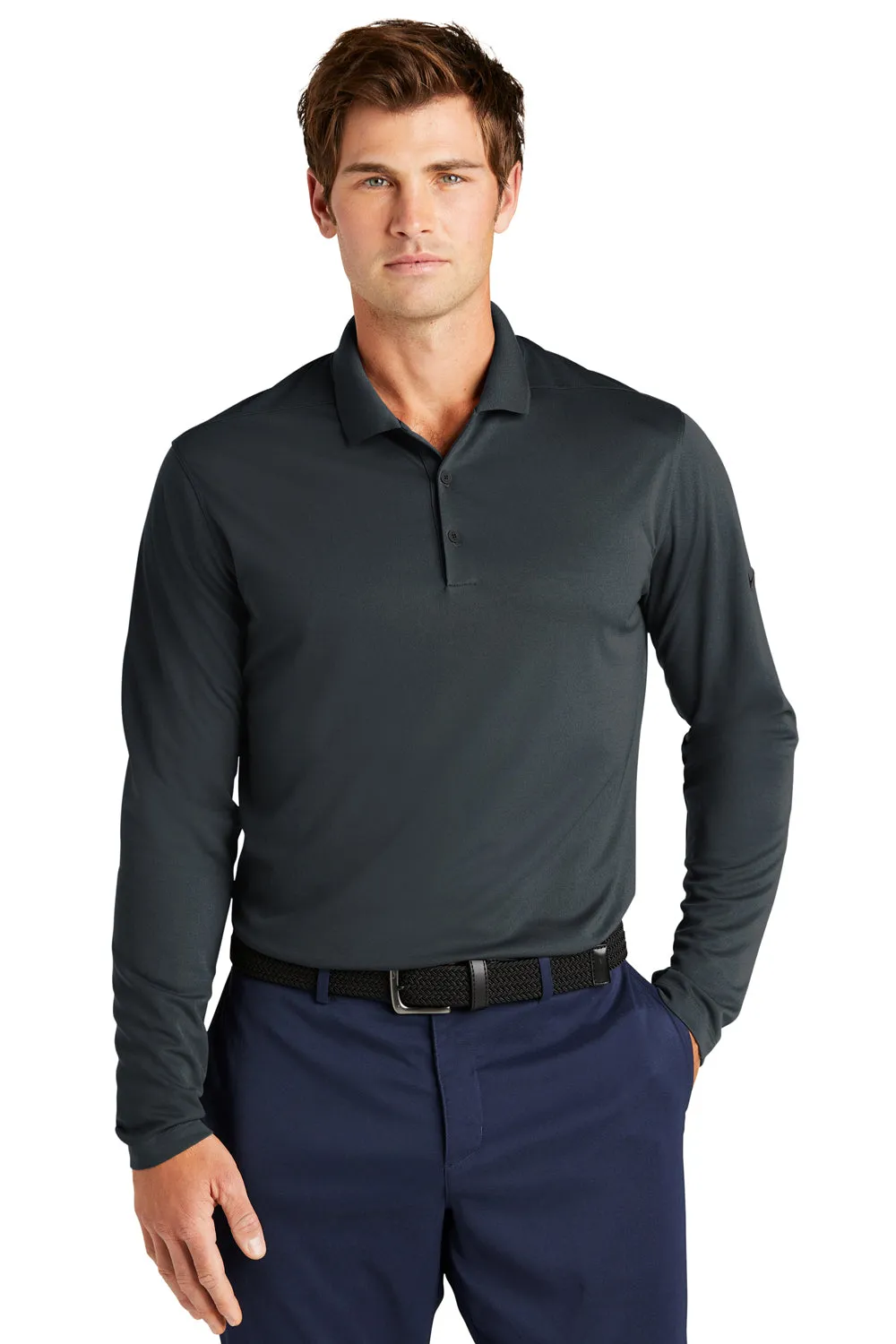 Nike Mens Dri-Fit Moisture Wicking Micro Pique 2.0 Long Sleeve Polo Shirt - Anthracite Grey