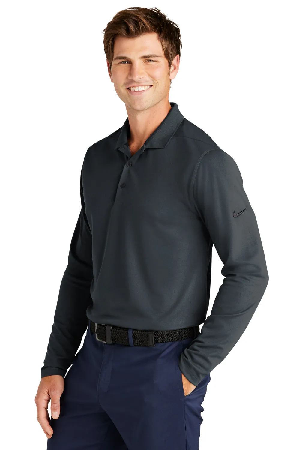 Nike Mens Dri-Fit Moisture Wicking Micro Pique 2.0 Long Sleeve Polo Shirt - Anthracite Grey