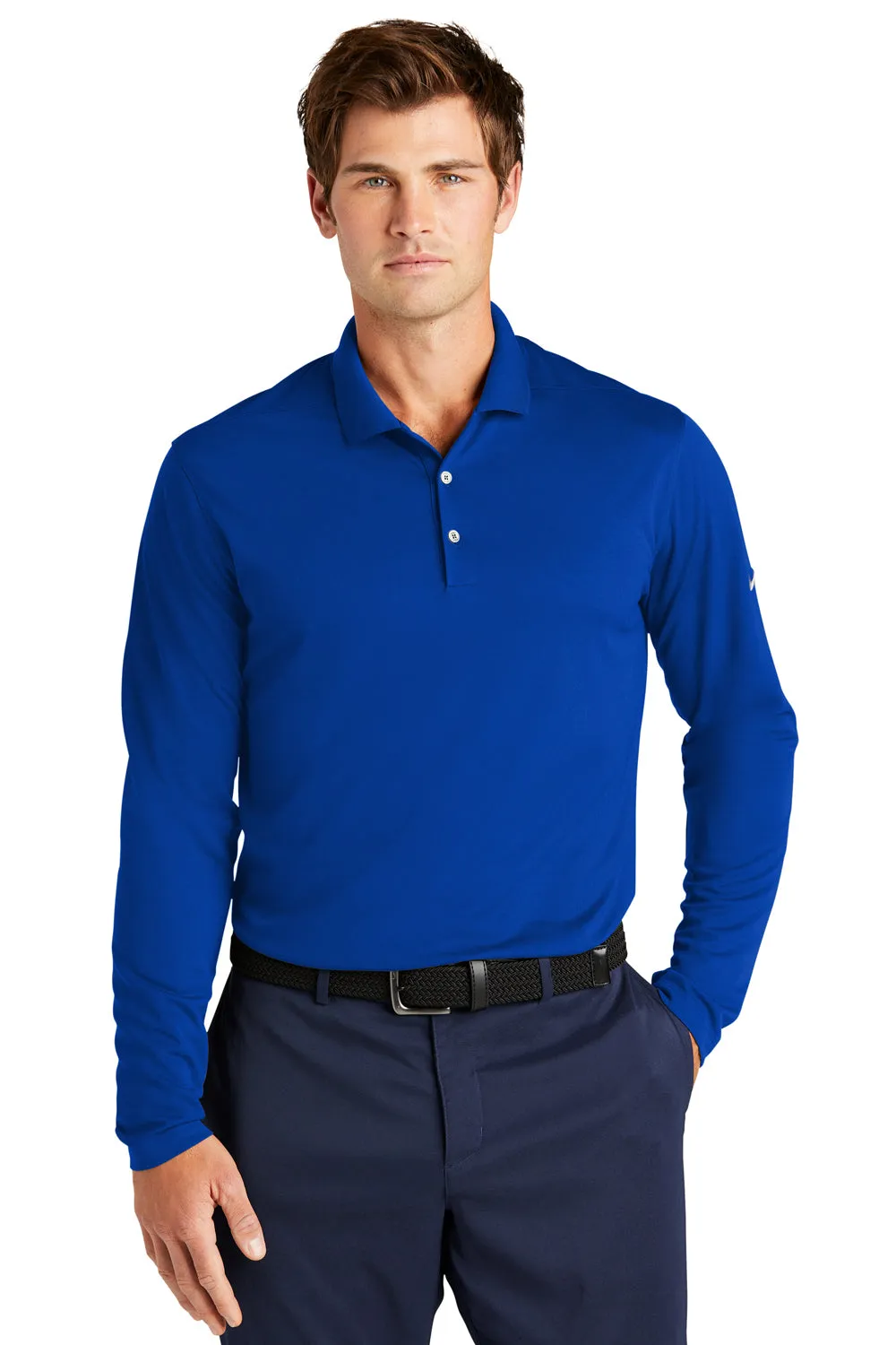 Nike Mens Dri-Fit Moisture Wicking Micro Pique 2.0 Long Sleeve Polo Shirt - Game Royal Blue