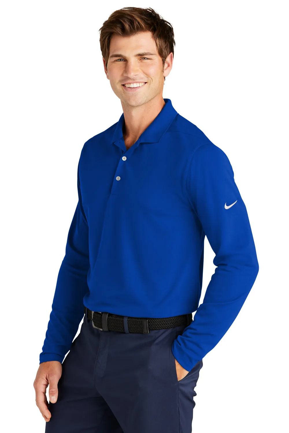 Nike Mens Dri-Fit Moisture Wicking Micro Pique 2.0 Long Sleeve Polo Shirt - Game Royal Blue