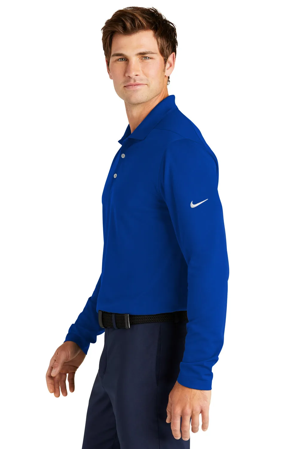 Nike Mens Dri-Fit Moisture Wicking Micro Pique 2.0 Long Sleeve Polo Shirt - Game Royal Blue