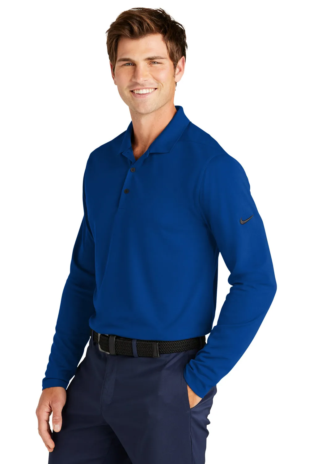 Nike Mens Dri-Fit Moisture Wicking Micro Pique 2.0 Long Sleeve Polo Shirt - Gym Blue