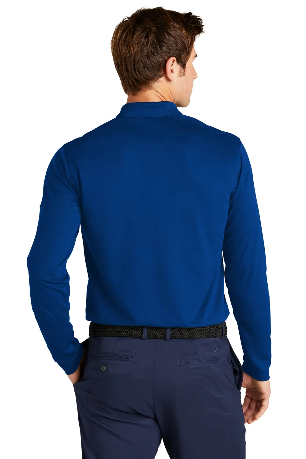 Nike Mens Dri-Fit Moisture Wicking Micro Pique 2.0 Long Sleeve Polo Shirt - Gym Blue