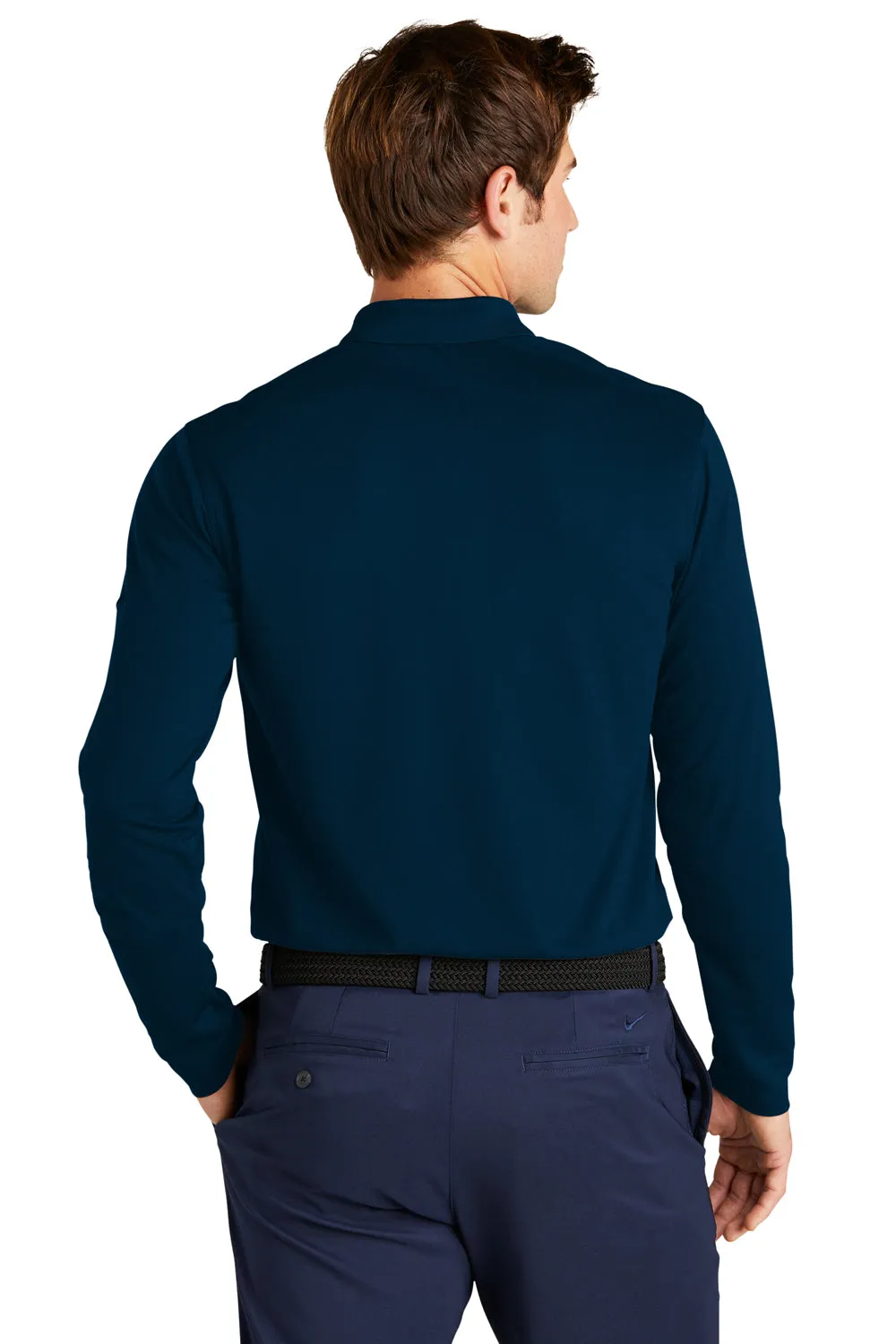 Nike Mens Dri-Fit Moisture Wicking Micro Pique 2.0 Long Sleeve Polo Shirt - Navy Blue