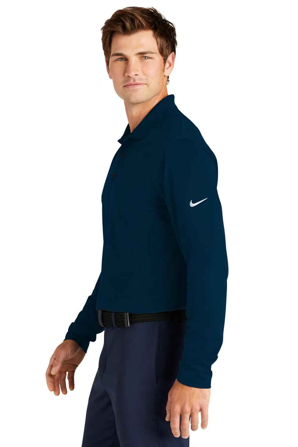 Nike Mens Dri-Fit Moisture Wicking Micro Pique 2.0 Long Sleeve Polo Shirt - Navy Blue