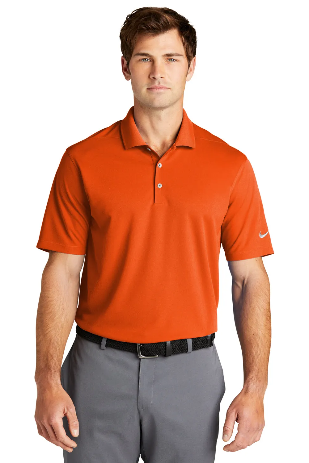 Nike Mens Dri-Fit Moisture Wicking Micro Pique 2.0 Short Sleeve Polo Shirt - Brilliant Orange
