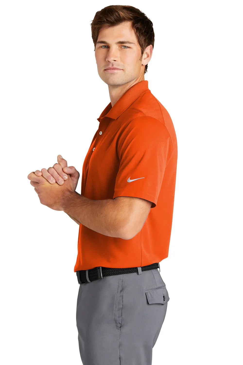 Nike Mens Dri-Fit Moisture Wicking Micro Pique 2.0 Short Sleeve Polo Shirt - Brilliant Orange