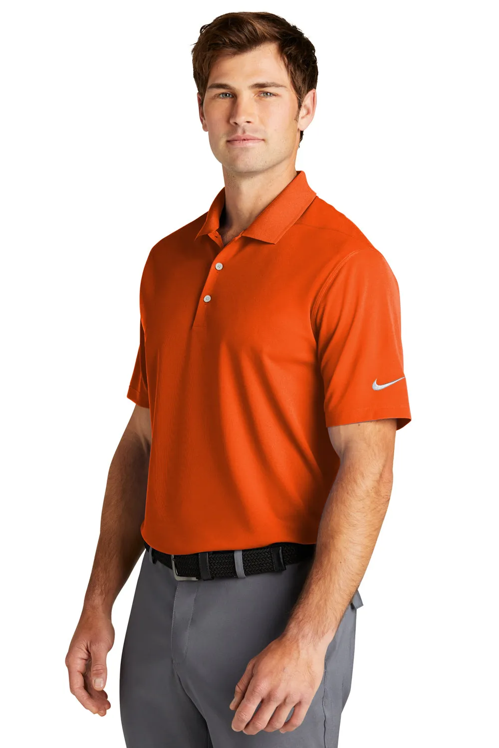 Nike Mens Dri-Fit Moisture Wicking Micro Pique 2.0 Short Sleeve Polo Shirt - Brilliant Orange