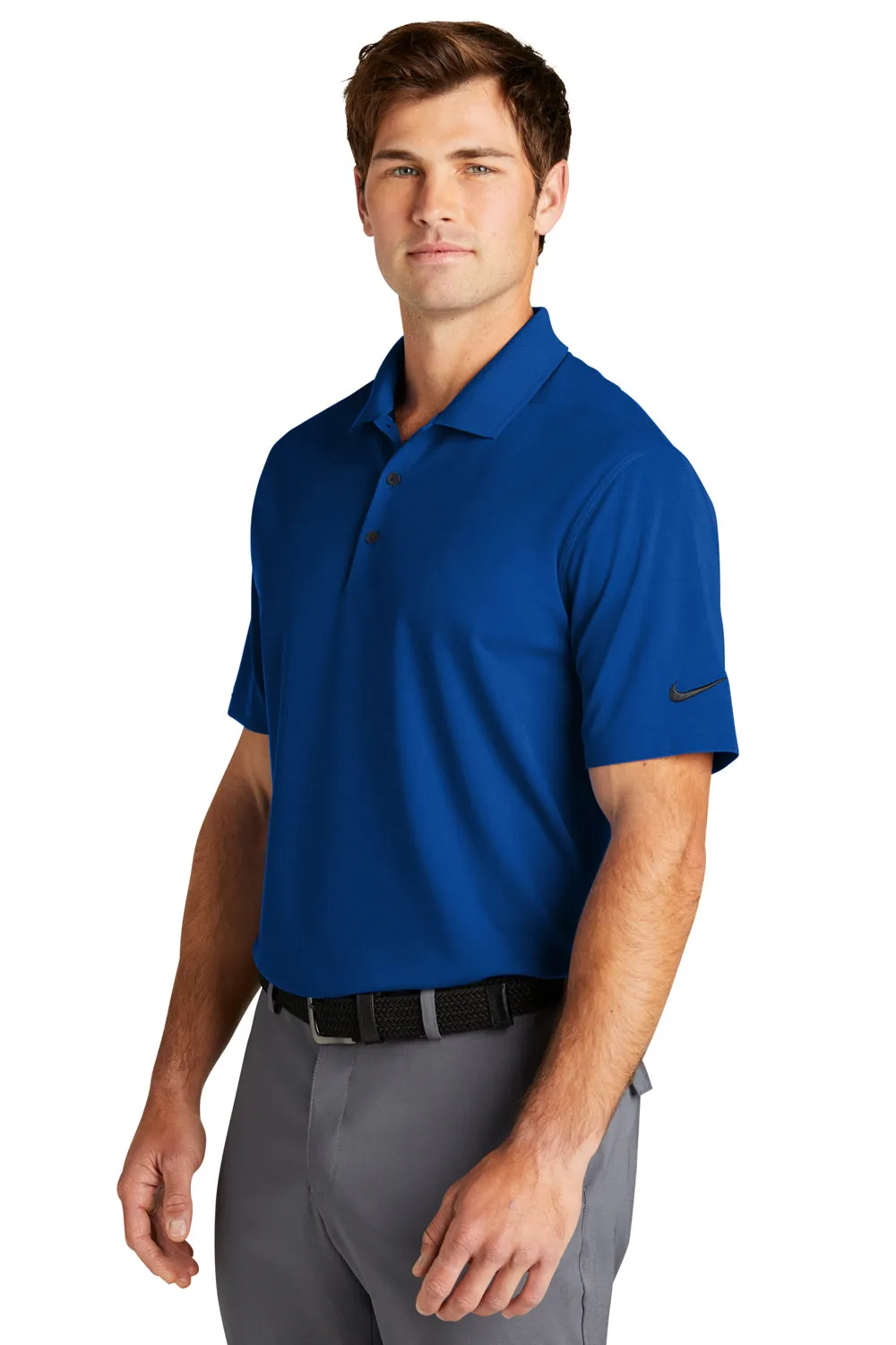Nike Mens Dri-Fit Moisture Wicking Micro Pique 2.0 Short Sleeve Polo Shirt - Gym Blue