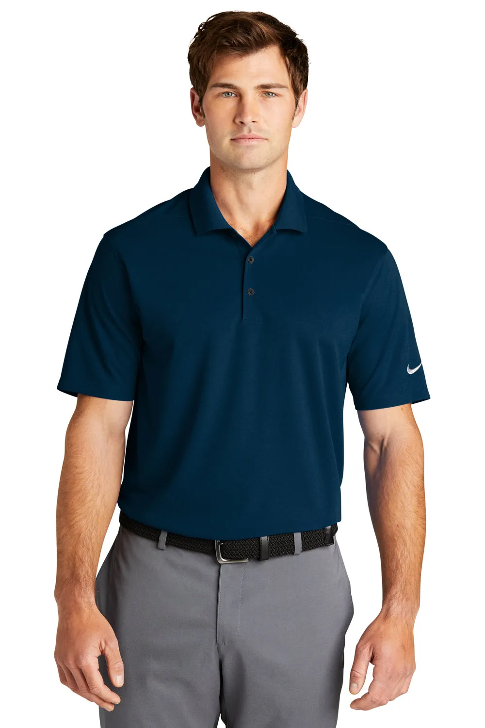 Nike Mens Dri-Fit Moisture Wicking Micro Pique 2.0 Short Sleeve Polo Shirt - Navy Blue