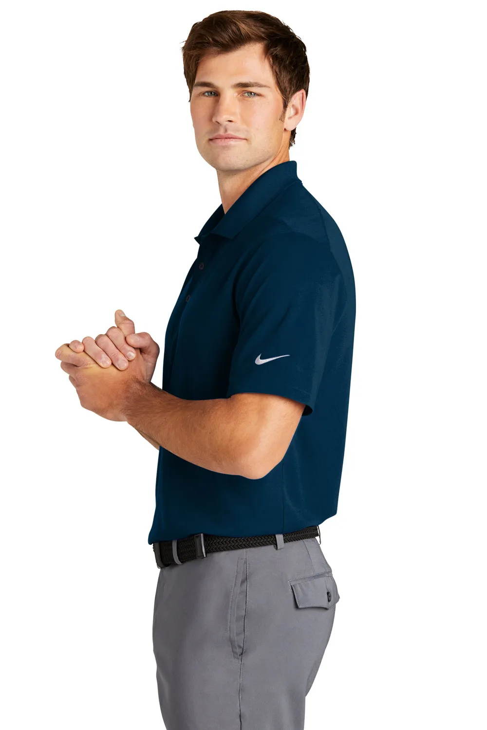 Nike Mens Dri-Fit Moisture Wicking Micro Pique 2.0 Short Sleeve Polo Shirt - Navy Blue