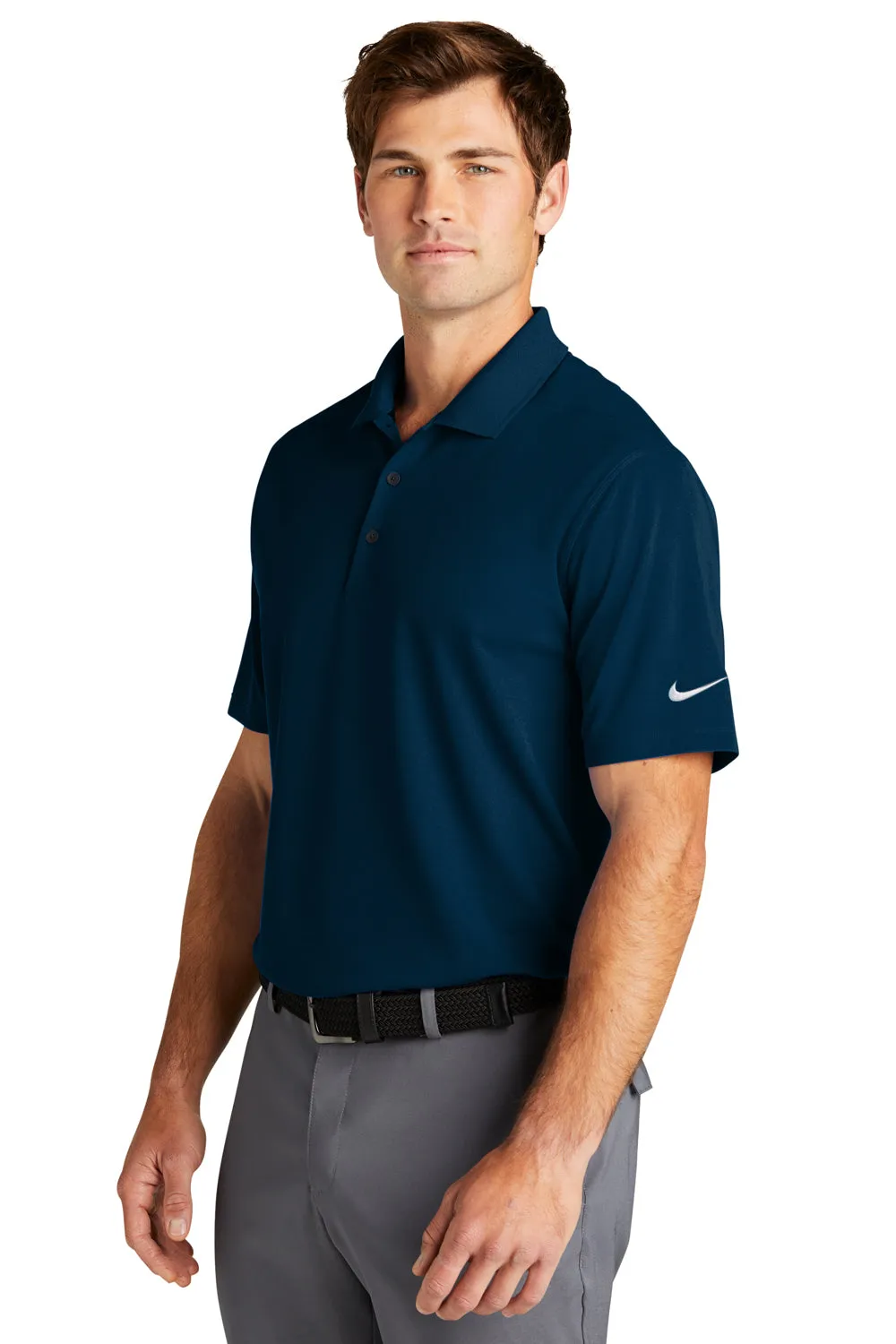 Nike Mens Dri-Fit Moisture Wicking Micro Pique 2.0 Short Sleeve Polo Shirt - Navy Blue