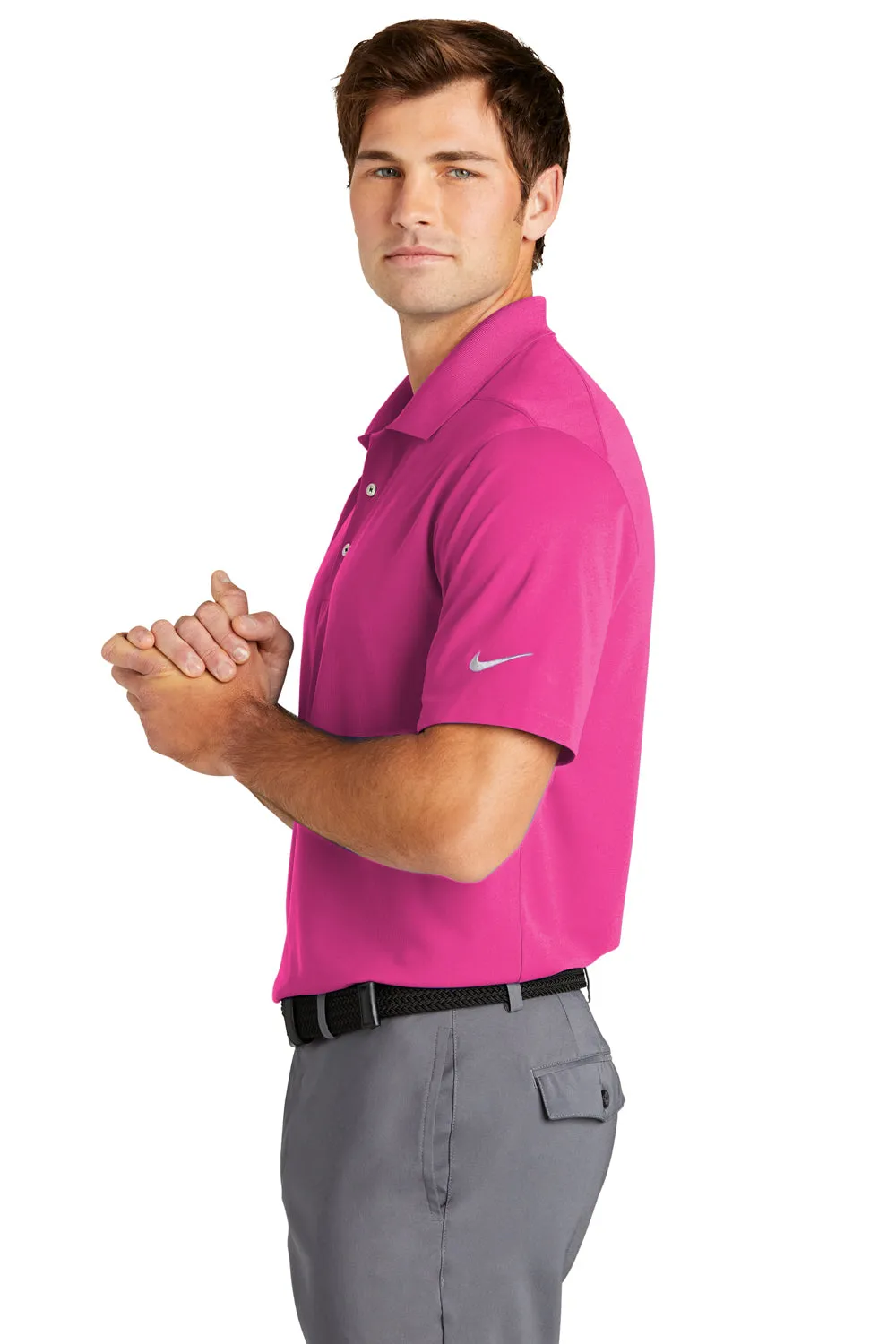 Nike Mens Dri-Fit Moisture Wicking Micro Pique 2.0 Short Sleeve Polo Shirt - Vivid Pink