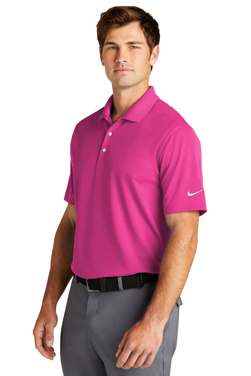Nike Mens Dri-Fit Moisture Wicking Micro Pique 2.0 Short Sleeve Polo Shirt - Vivid Pink