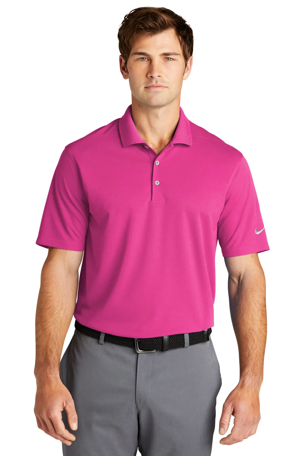 Nike Mens Dri-Fit Moisture Wicking Micro Pique 2.0 Short Sleeve Polo Shirt - Vivid Pink