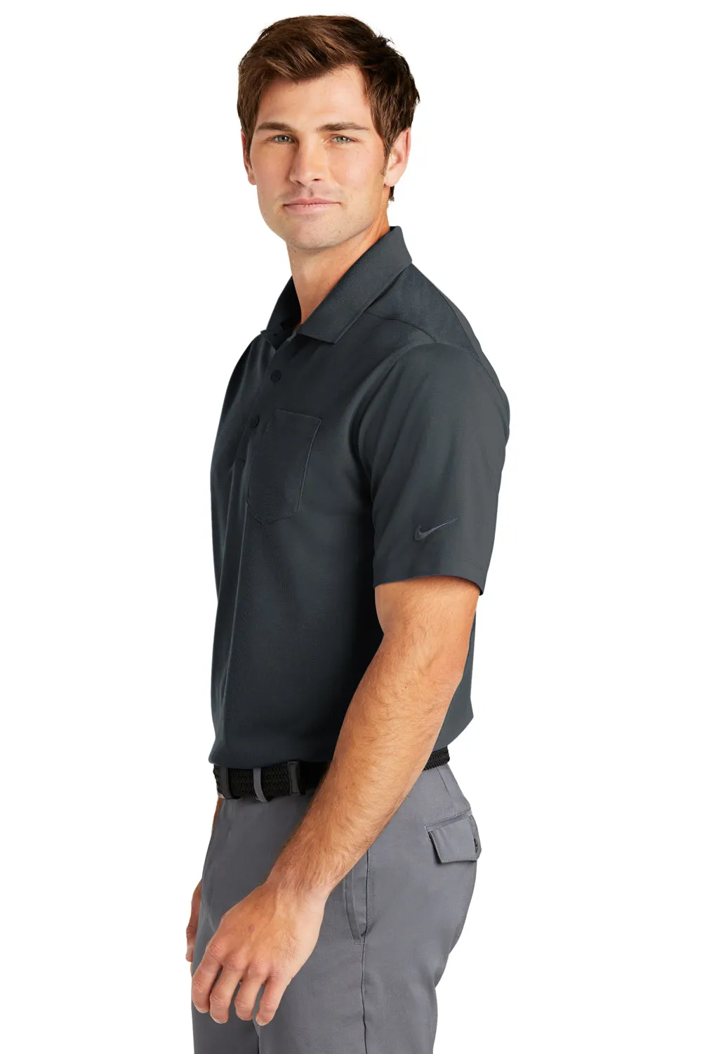 Nike Mens Dri-Fit Moisture Wicking Micro Pique 2.0 Short Sleeve Polo Shirt w/ Pocket - Anthracite Grey