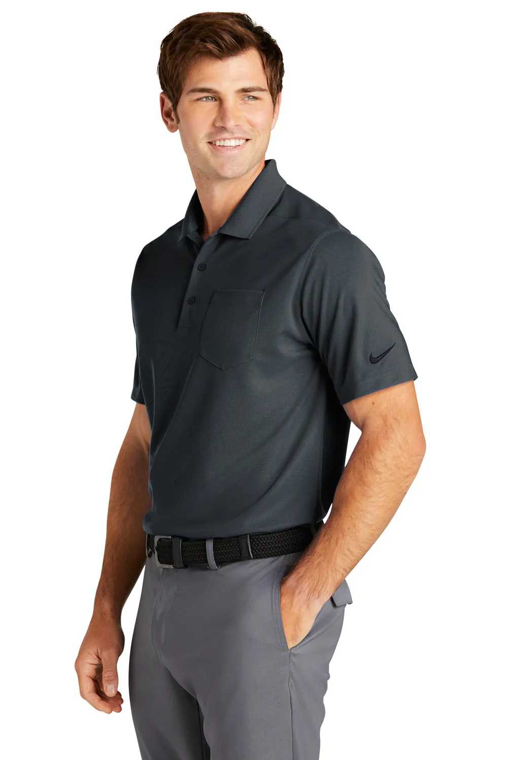 Nike Mens Dri-Fit Moisture Wicking Micro Pique 2.0 Short Sleeve Polo Shirt w/ Pocket - Anthracite Grey