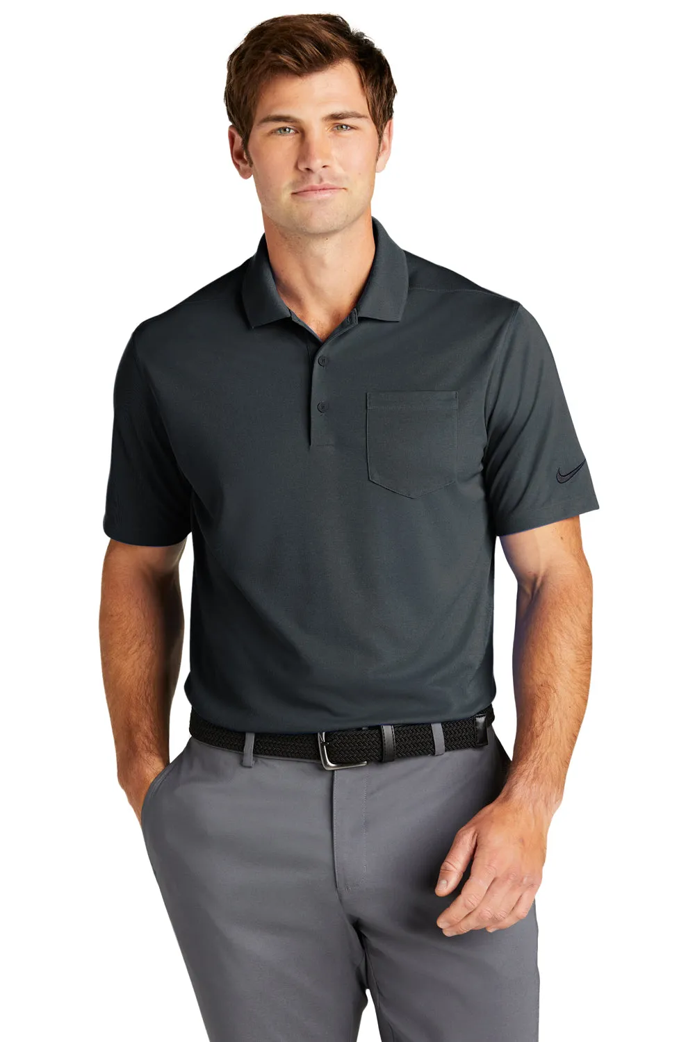 Nike Mens Dri-Fit Moisture Wicking Micro Pique 2.0 Short Sleeve Polo Shirt w/ Pocket - Anthracite Grey