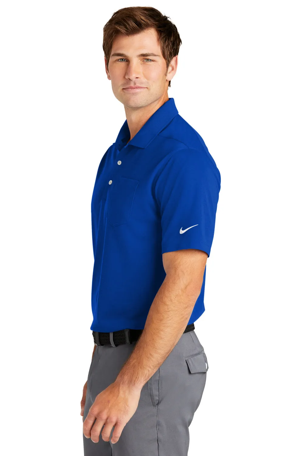 Nike Mens Dri-Fit Moisture Wicking Micro Pique 2.0 Short Sleeve Polo Shirt w/ Pocket - Game Royal Blue