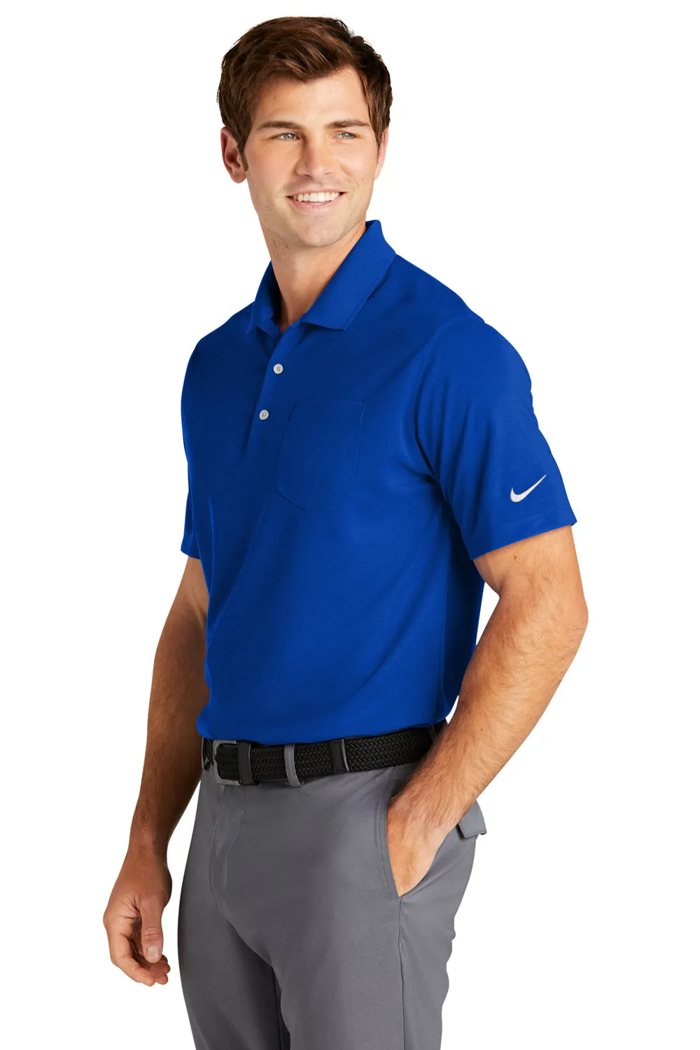 Nike Mens Dri-Fit Moisture Wicking Micro Pique 2.0 Short Sleeve Polo Shirt w/ Pocket - Game Royal Blue