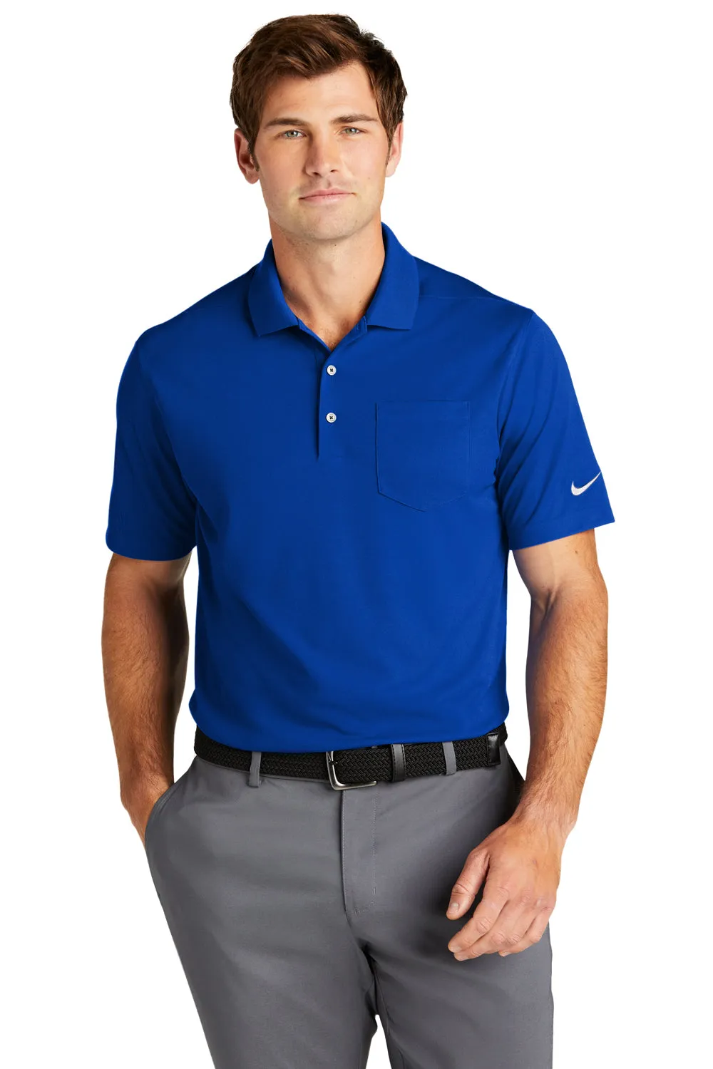Nike Mens Dri-Fit Moisture Wicking Micro Pique 2.0 Short Sleeve Polo Shirt w/ Pocket - Game Royal Blue