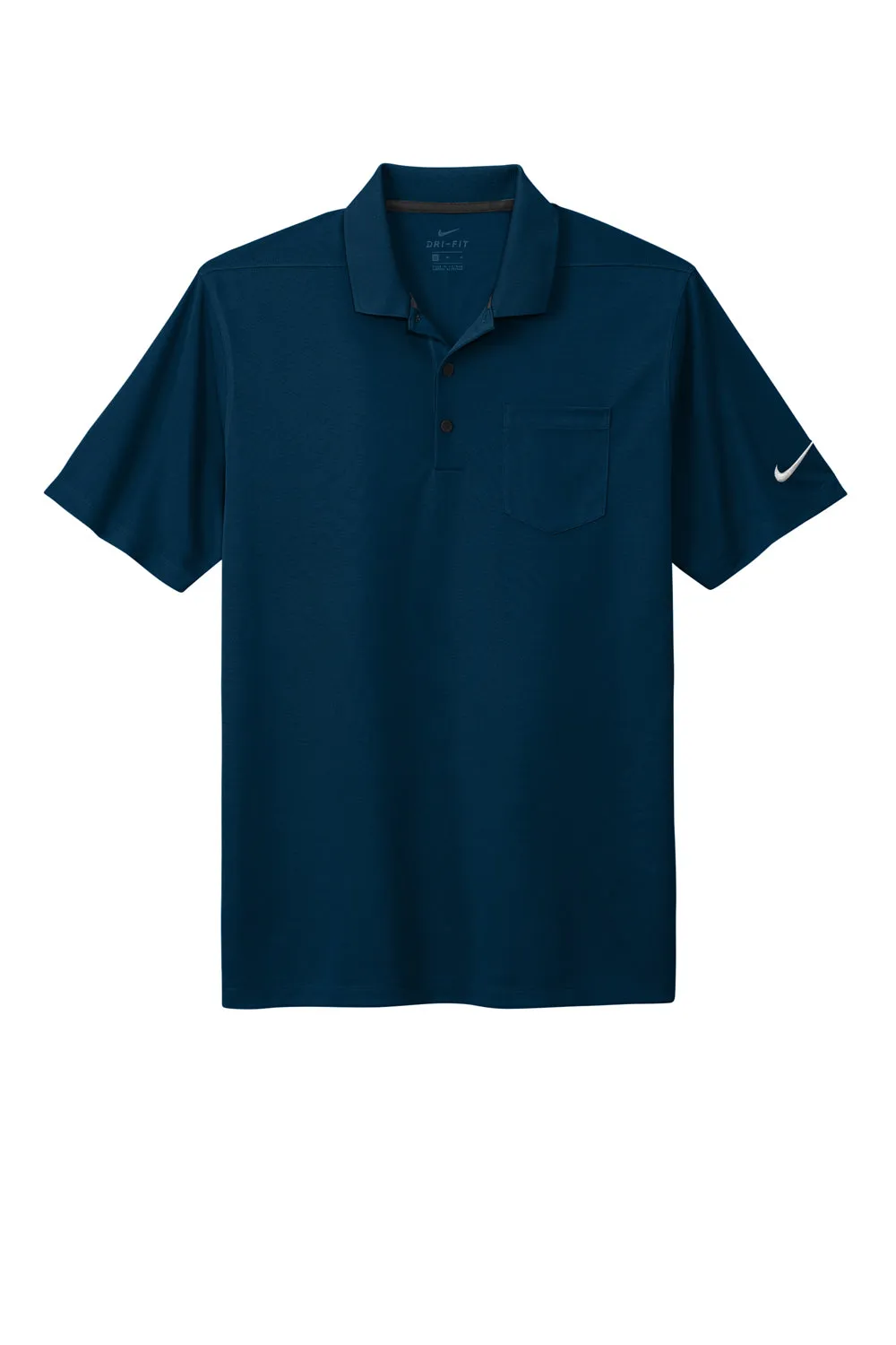 Nike Mens Dri-Fit Moisture Wicking Micro Pique 2.0 Short Sleeve Polo Shirt w/ Pocket - Navy Blue