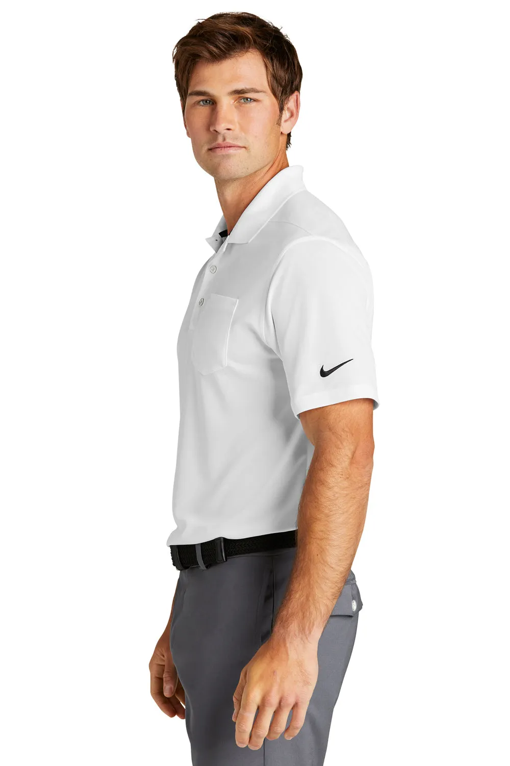 Nike Mens Dri-Fit Moisture Wicking Micro Pique 2.0 Short Sleeve Polo Shirt w/ Pocket - White