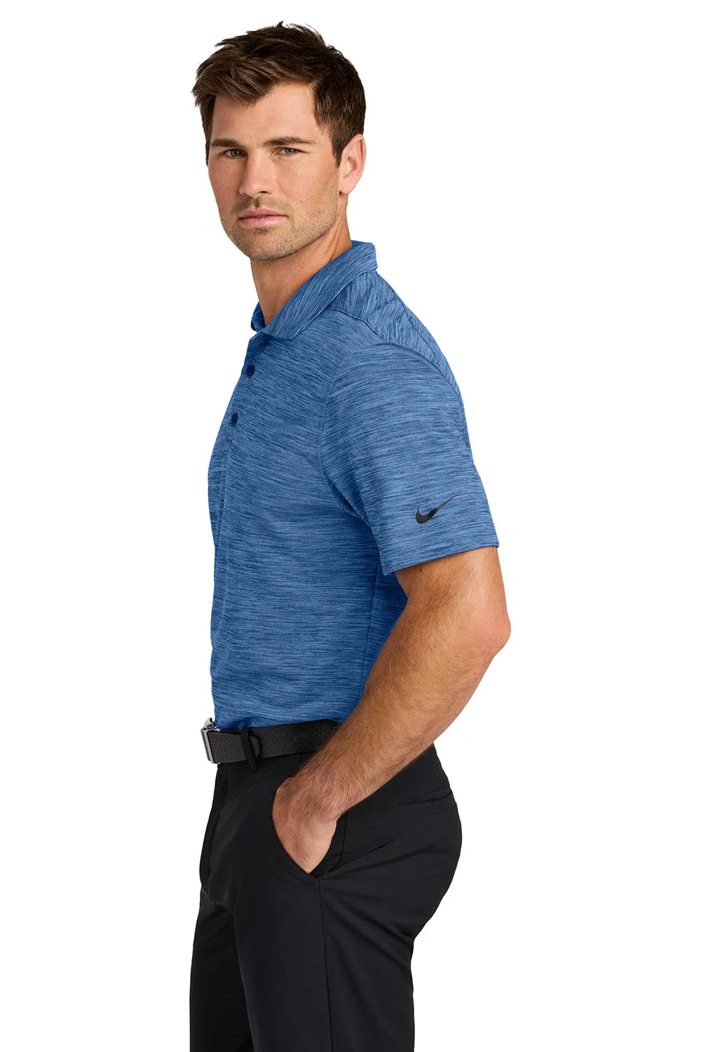 Nike Mens Dri-Fit Moisture Wicking Striated Short Sleeve Polo Shirt - Game Royal Blue