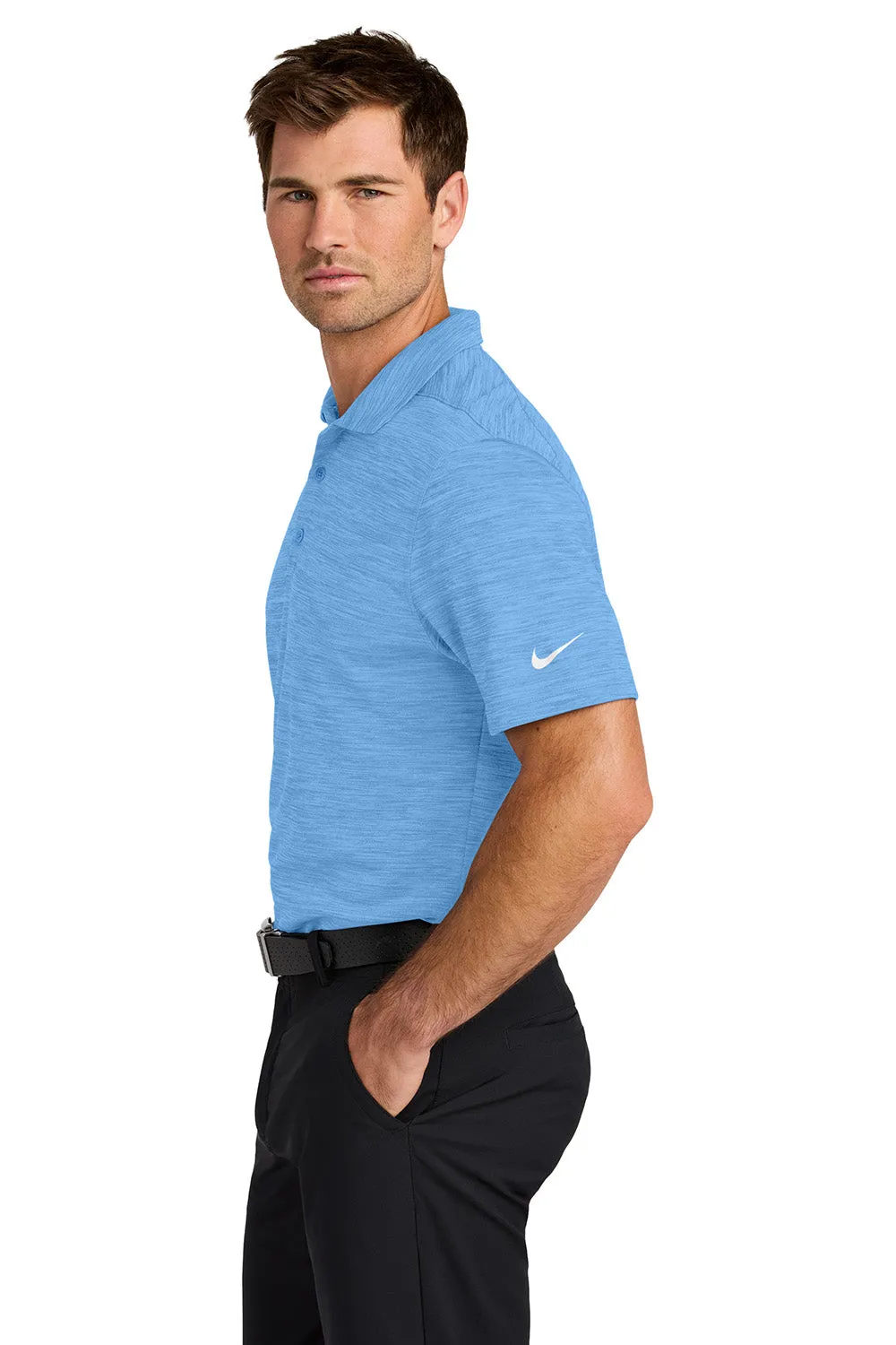 Nike Mens Dri-Fit Moisture Wicking Striated Short Sleeve Polo Shirt - University Blue